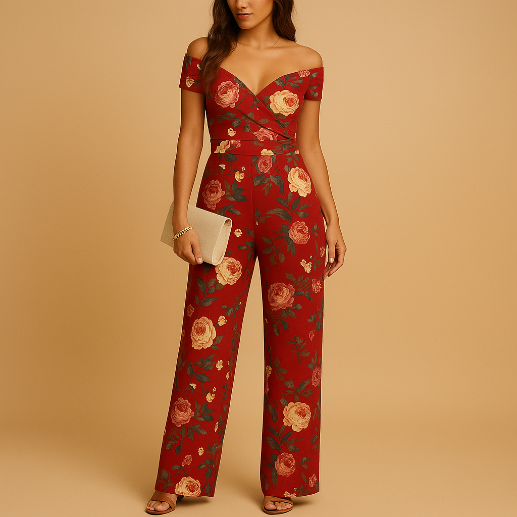 Womens Jumpsuit with Floral Print and Off-Shoulder Design | Juliette