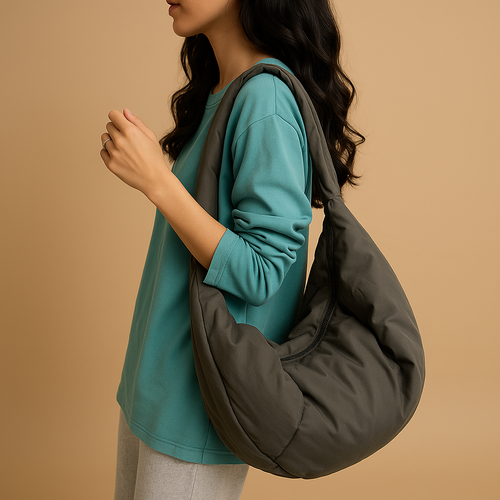 Puffer-style crossbody bag with thick strap for women | Brielle