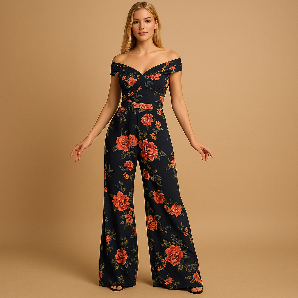 Womens Jumpsuit with Floral Print and Off-Shoulder Design | Juliette