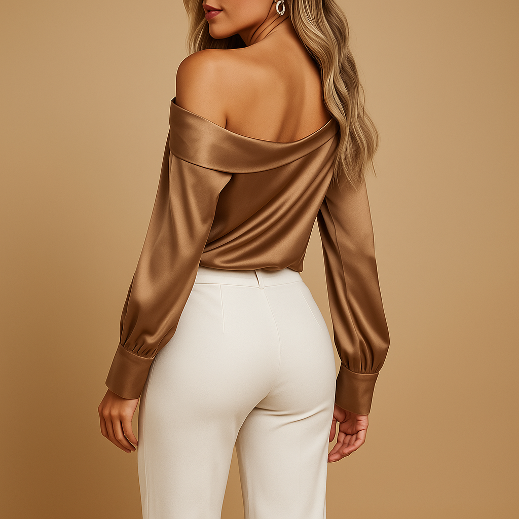 Women's Off-The-Shoulder Satin Blouse with Long Sleeves | Isabeau