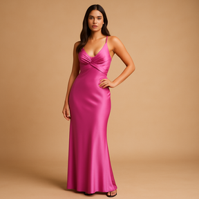 Elegant Evening Dress with Halter Neck and Twist Detail | Celeste