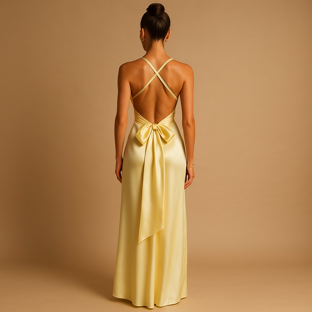 Elegant Evening Dress with Halter Neck and Twist Detail | Celeste
