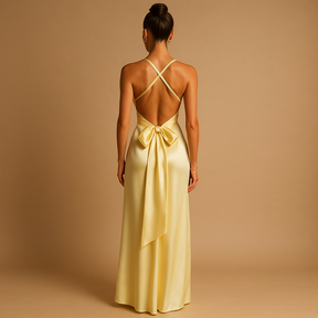 Elegant Evening Dress with Halter Neck and Twist Detail | Celeste