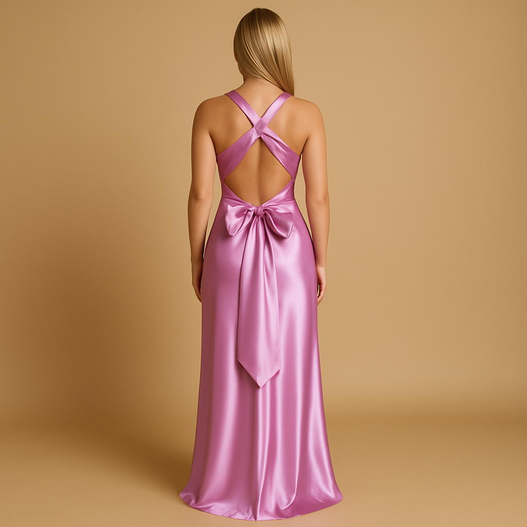 Elegant Evening Dress with Halter Neck and Twist Detail | Celeste